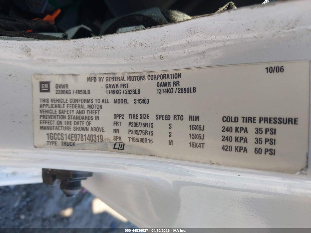 1GCCS14E978140319 2007 CHEVROLET COLORADO photo no. 9