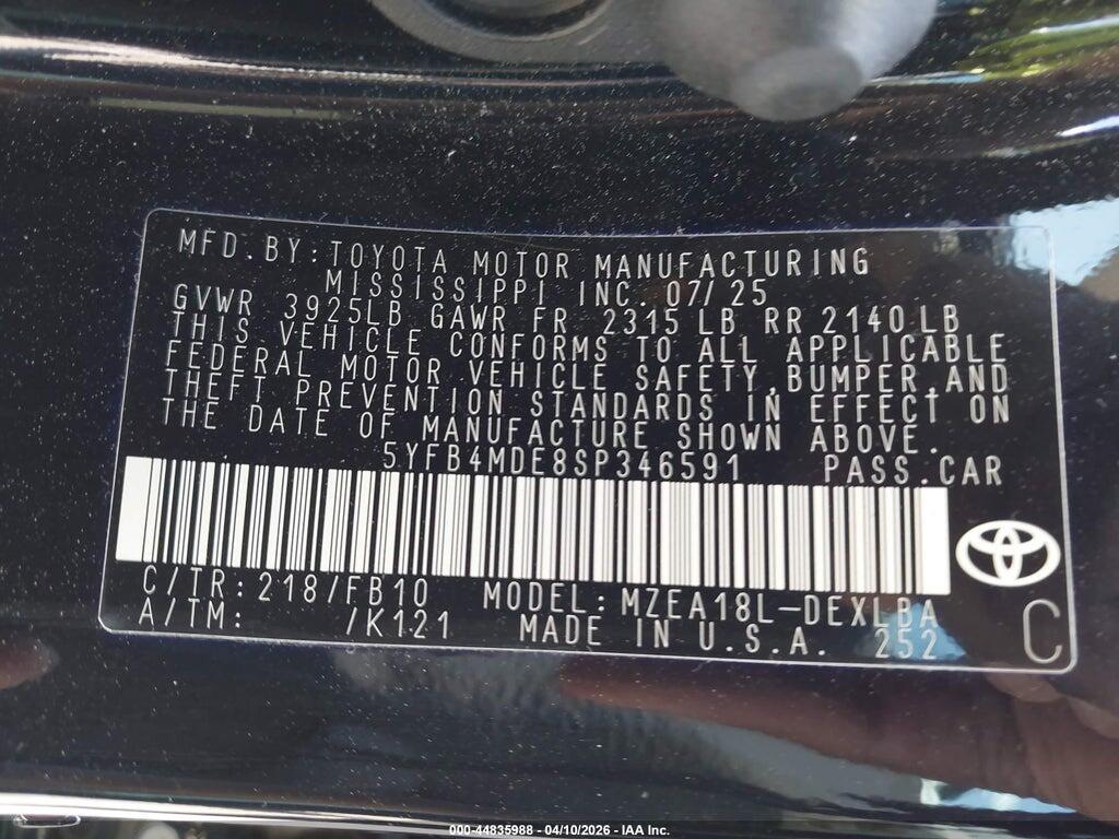 5YFB4MDE8SP346591 2025 TOYOTA COROLLA photo no. 9
