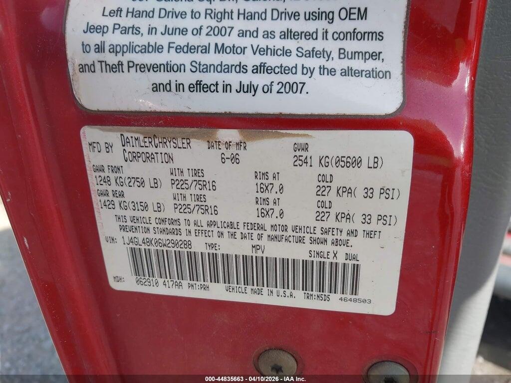 1J4GL48K06W290288 2006 JEEP LIBERTY photo no. 9