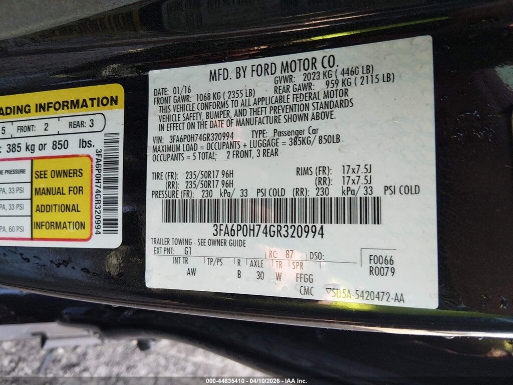 3FA6P0H74GR320994 2016 FORD FUSION photo no. 9