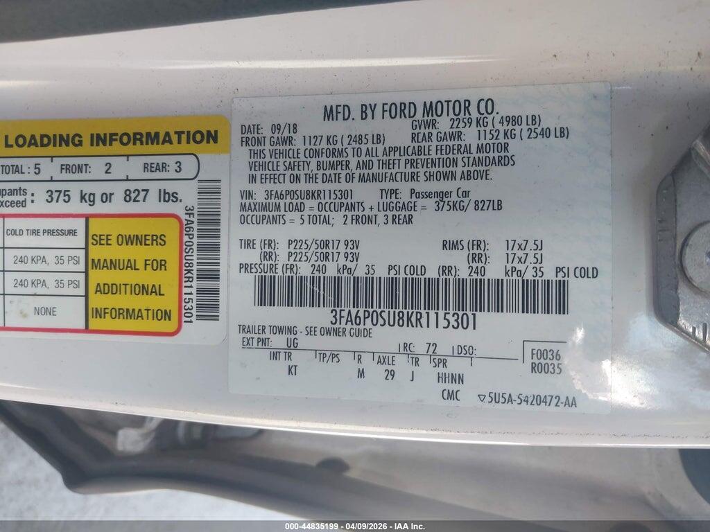 3FA6P0SU8KR115301 2019 FORD FUSION ENERGI photo no. 9
