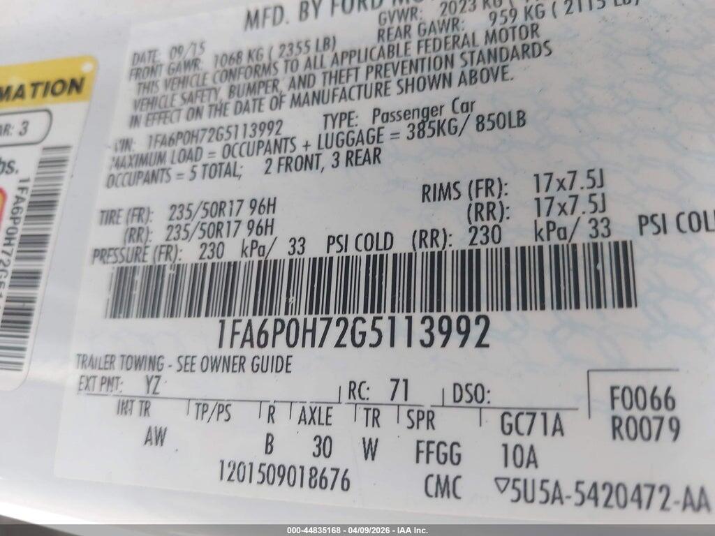 1FA6P0H72G5113992 2016 FORD FUSION photo no. 9