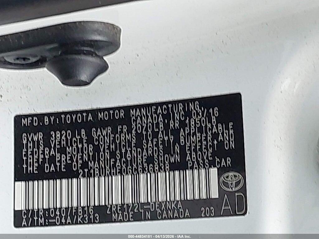 2T1BURHE0GC636838 2016 TOYOTA COROLLA photo no. 9