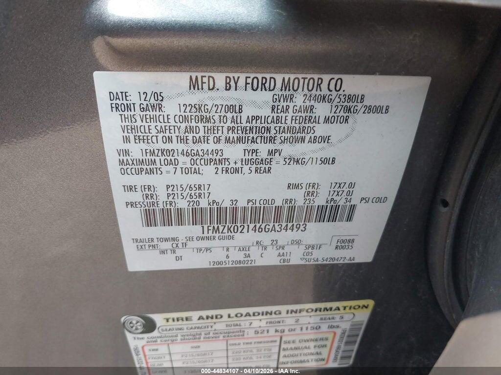 1FMZK02146GA34493 2006 FORD FREESTYLE photo no. 9