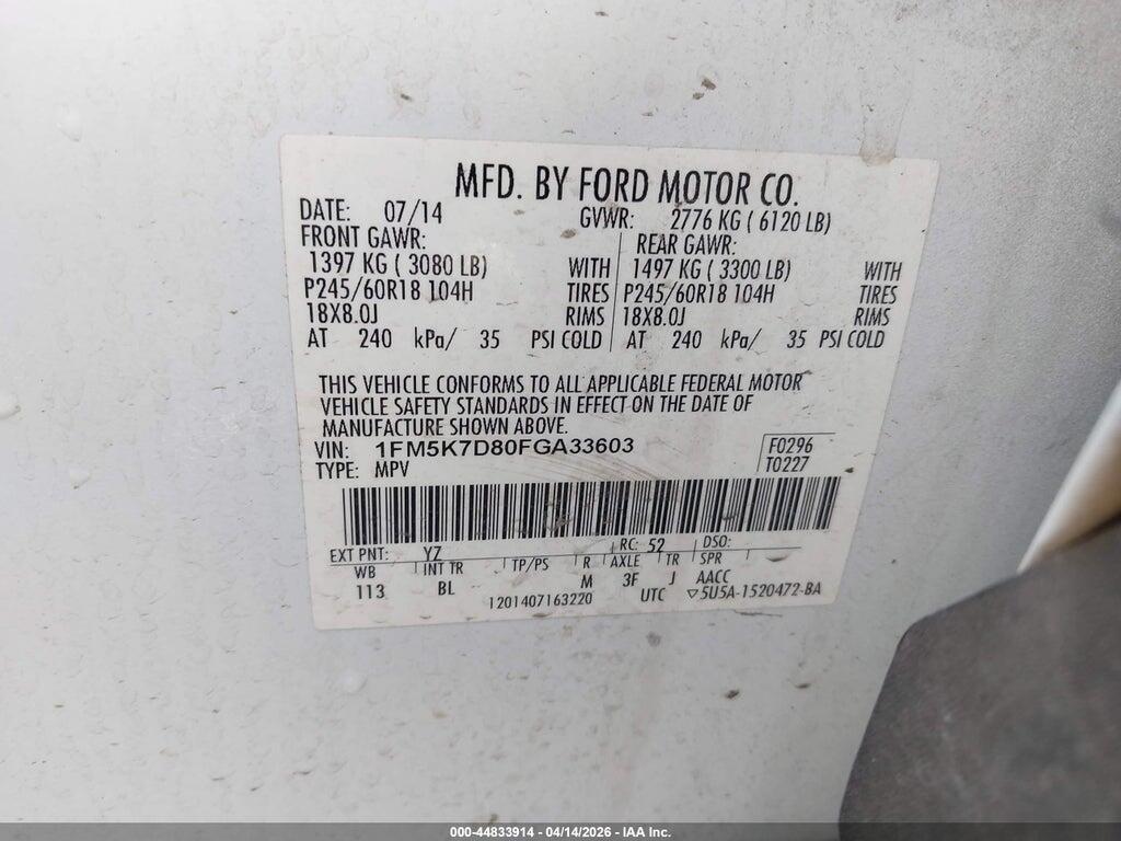 1FM5K7D80FGA33603 2015 FORD EXPLORER photo no. 9