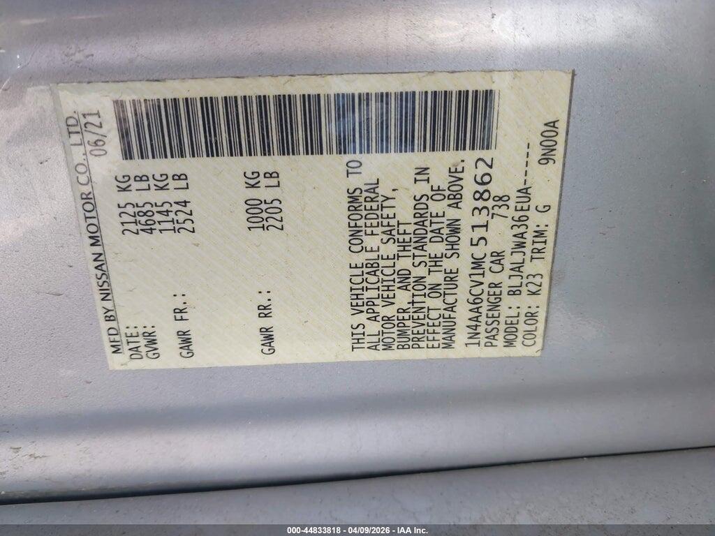 1N4AA6CV1MC513862 2021 NISSAN MAXIMA photo no. 9