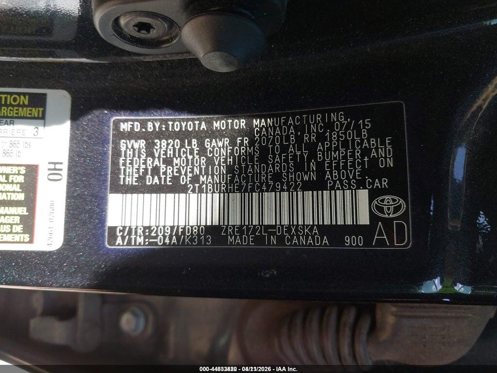 2T1BURHE7FC479422 2015 TOYOTA COROLLA photo no. 9