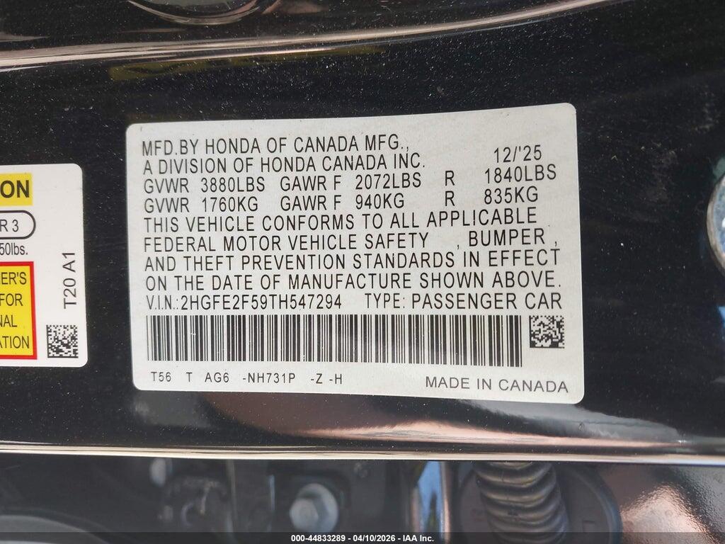 2HGFE2F59TH547294 2026 HONDA CIVIC photo no. 9