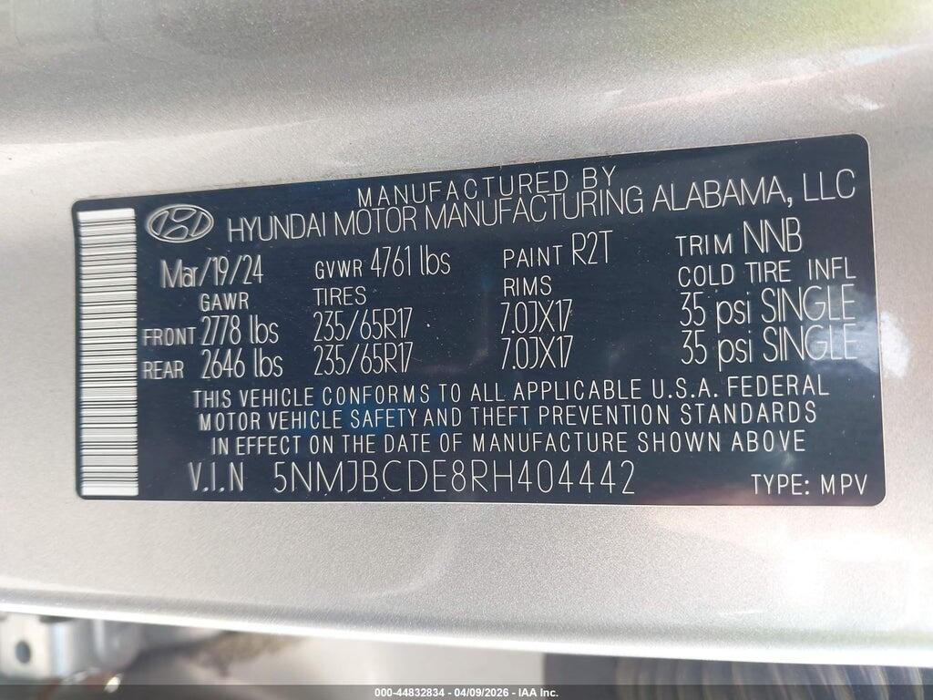 5NMJBCDE8RH404442 2024 HYUNDAI TUCSON photo no. 9