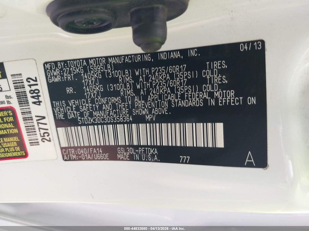 5TDZK3DC3DS358364 2013 TOYOTA SIENNA photo no. 9