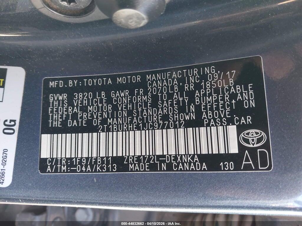 2T1BURHE1JC977012 2018 TOYOTA COROLLA photo no. 9