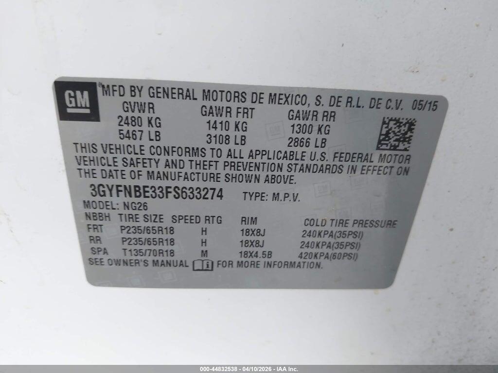 3GYFNBE33FS633274 2015 CADILLAC SRX photo no. 9