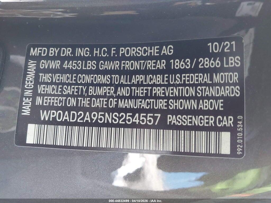 WP0AD2A95NS254557 2022 PORSCHE 911 photo no. 9