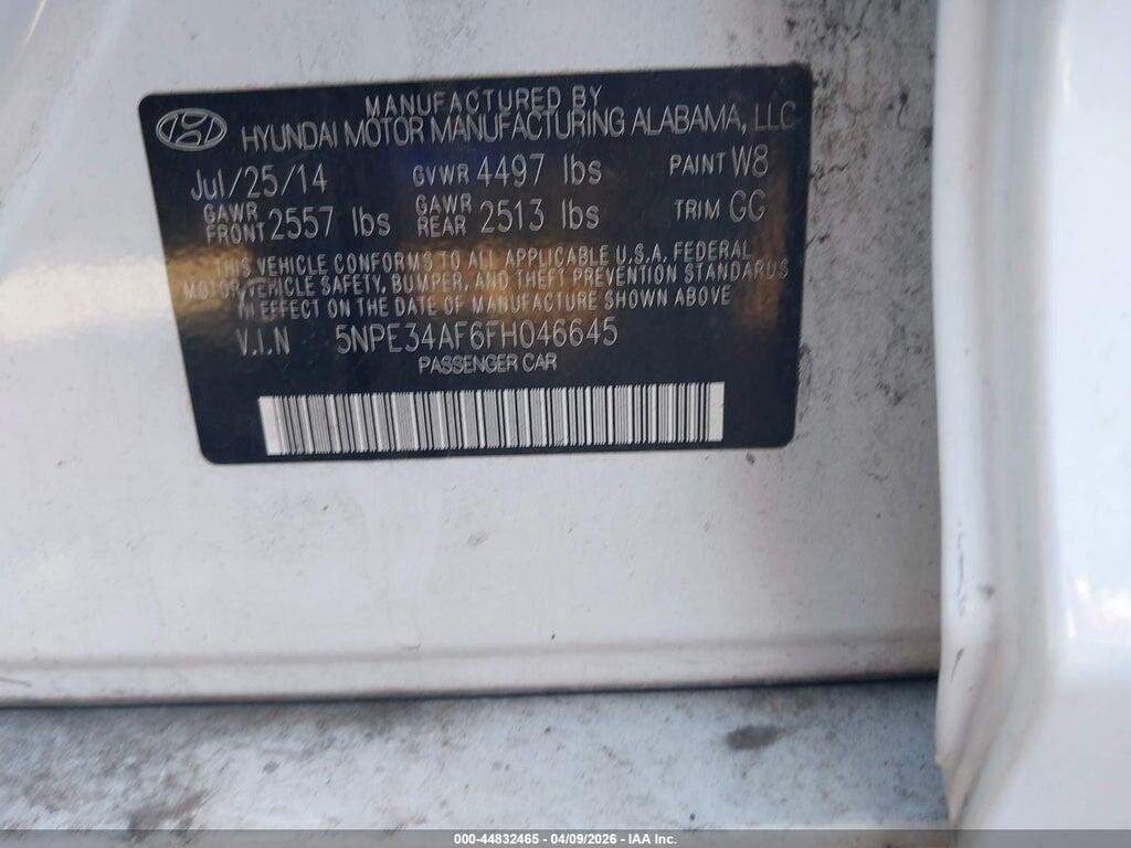 5NPE34AF6FH046645 2015 HYUNDAI SONATA photo no. 9