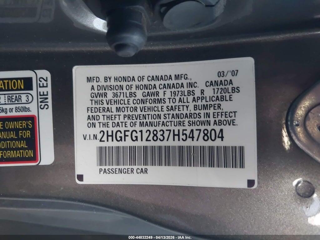 2HGFG12837H547804 2007 HONDA CIVIC photo no. 9