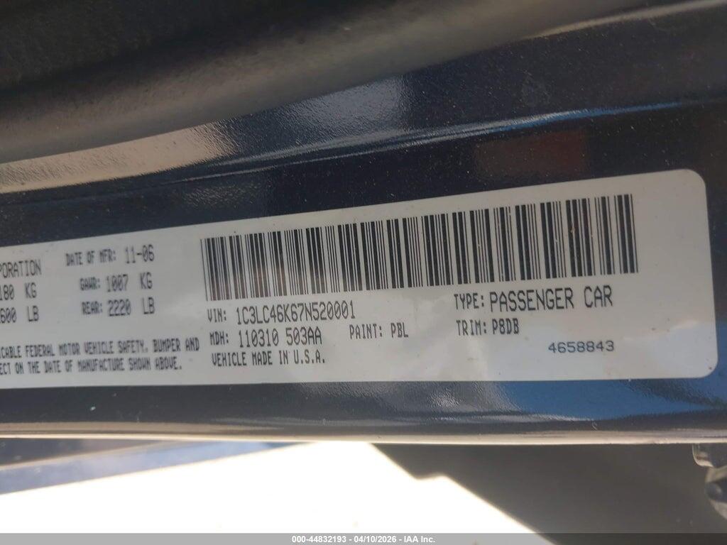 1C3LC46K67N520001 2007 CHRYSLER SEBRING photo no. 9