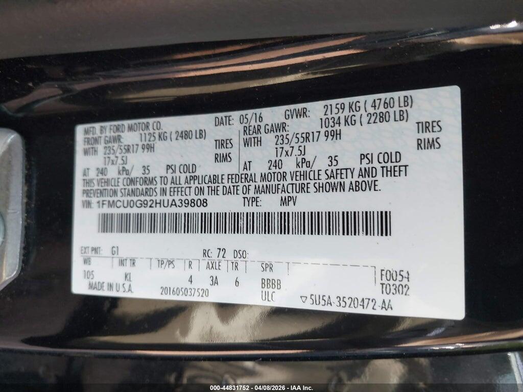 1FMCU0G92HUA39808 2017 FORD ESCAPE photo no. 9