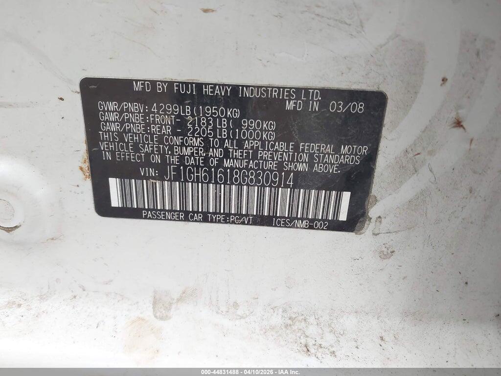 JF1GH61618G830914 2008 SUBARU IMPREZA photo no. 9