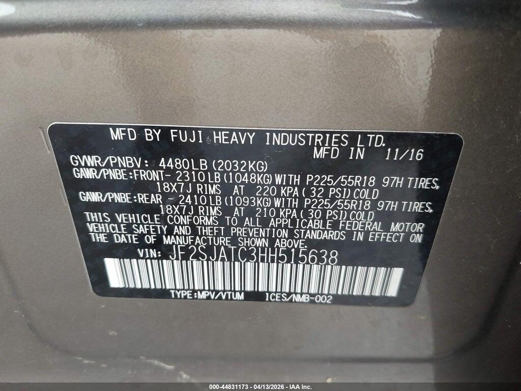 JF2SJATC3HH515638 2017 SUBARU FORESTER photo no. 9
