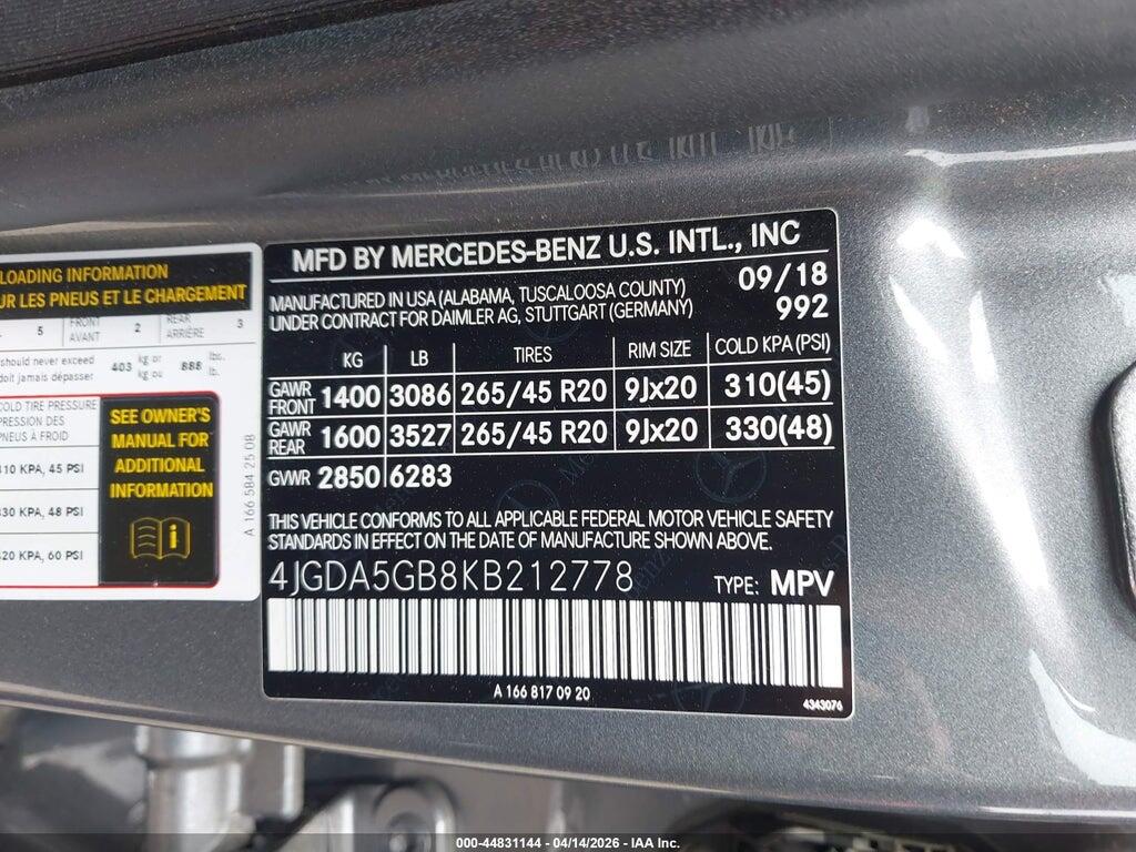 4JGDA5GB8KB212778 2019 MERCEDES-BENZ GLE 400 photo no. 9