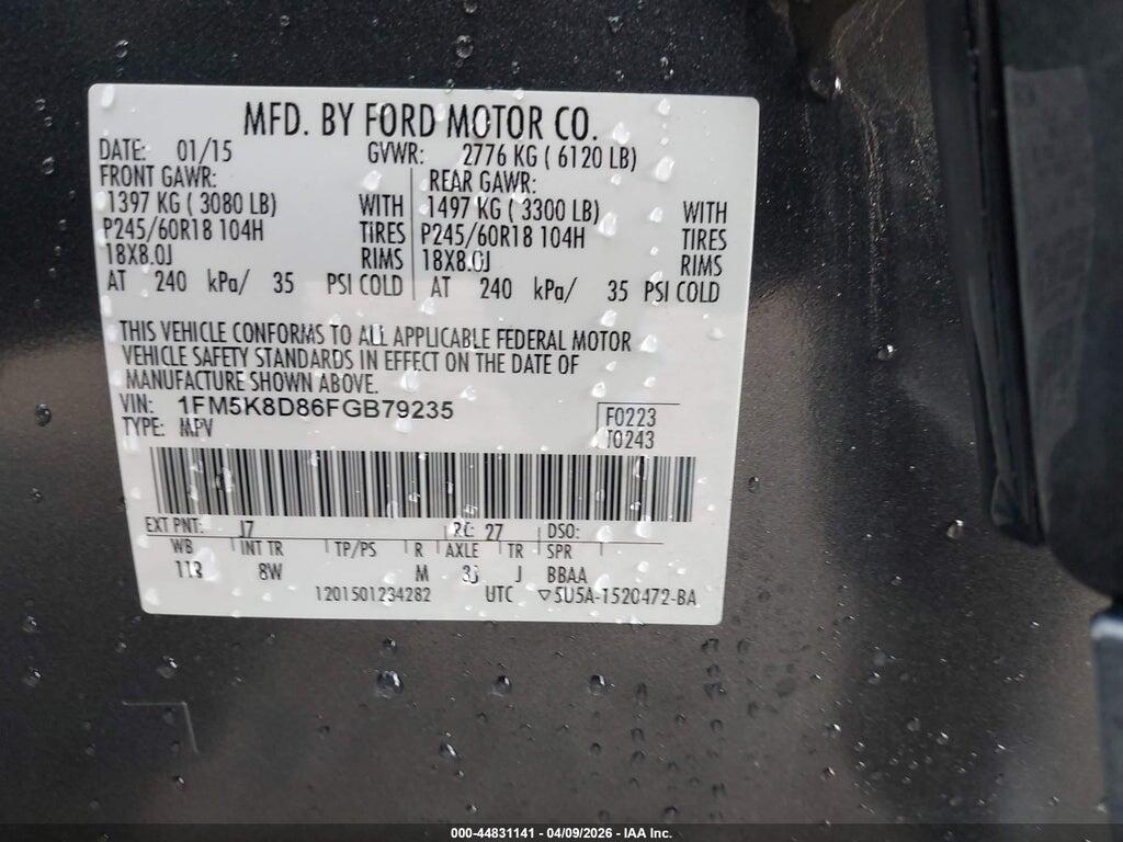 1FM5K8D86FGB79235 2015 FORD EXPLORER photo no. 9