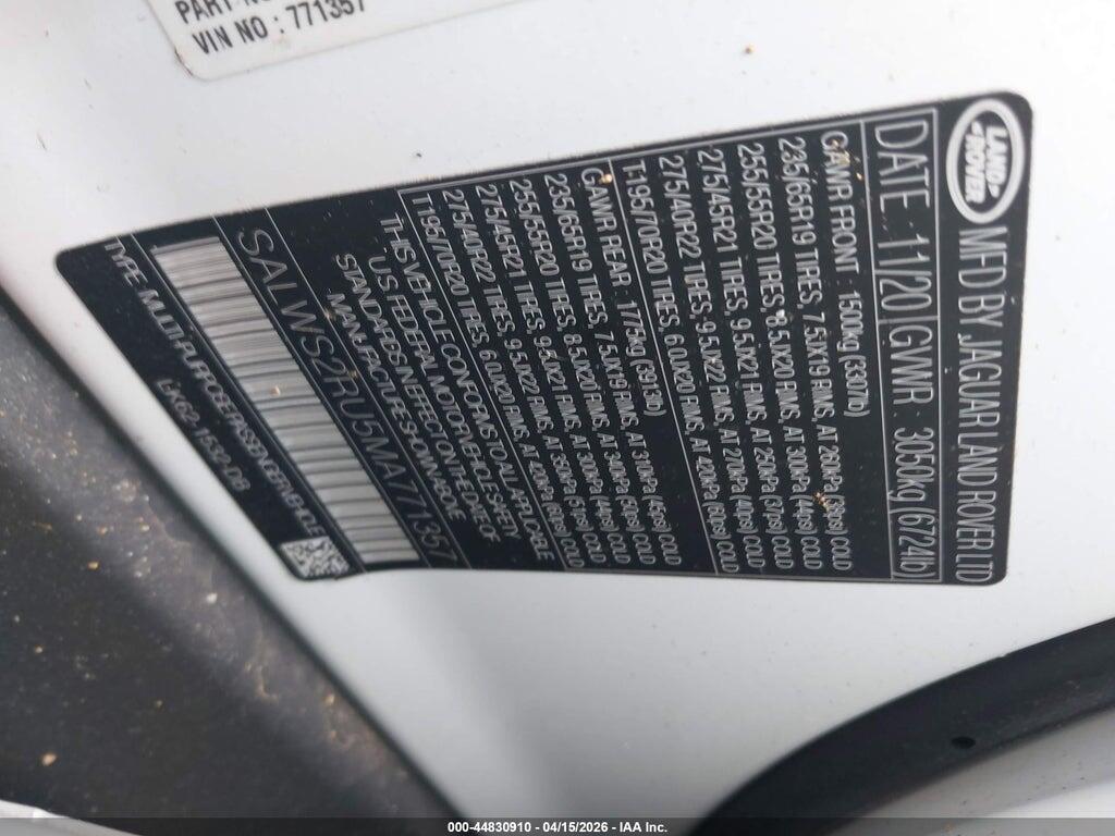 SALWS2RU5MA771357 2021 LAND ROVER RANGE ROVER SPORT photo no. 9