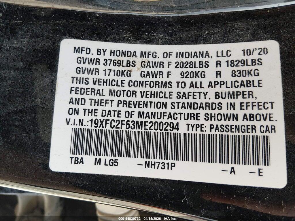 19XFC2F63ME200294 2021 HONDA CIVIC photo no. 9