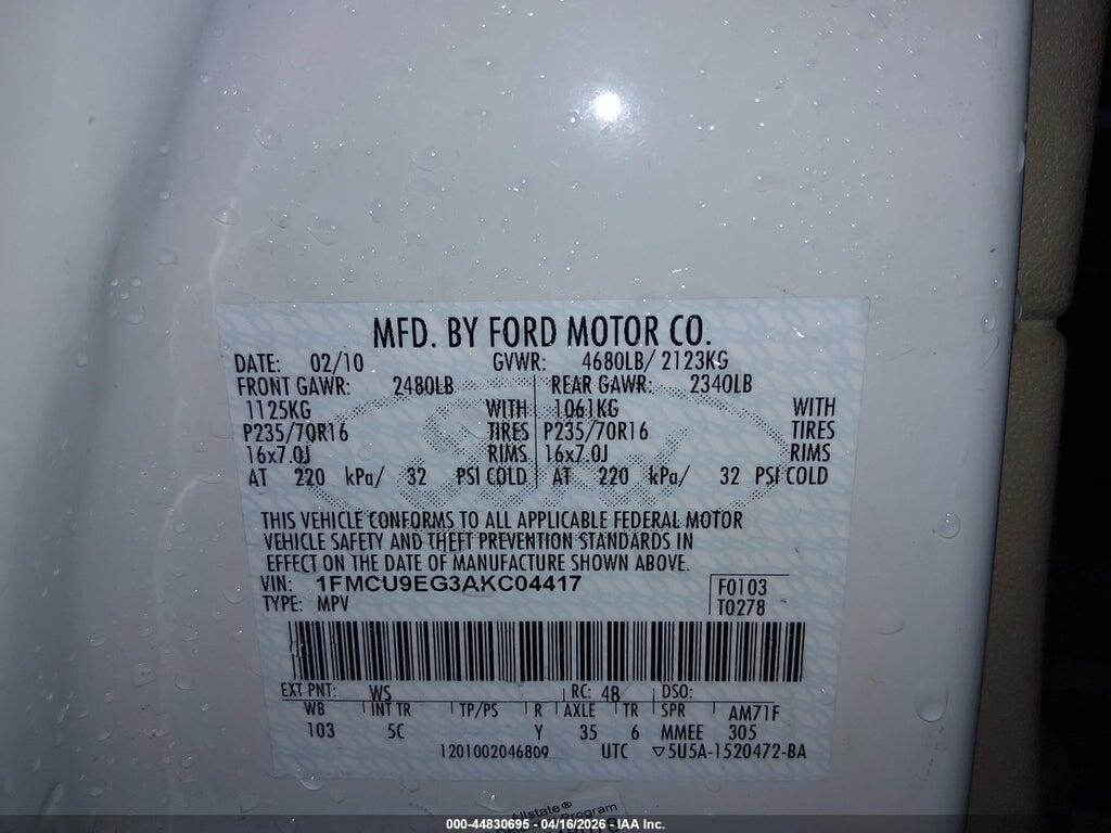 1FMCU9EG3AKC04417 2010 FORD ESCAPE photo no. 9