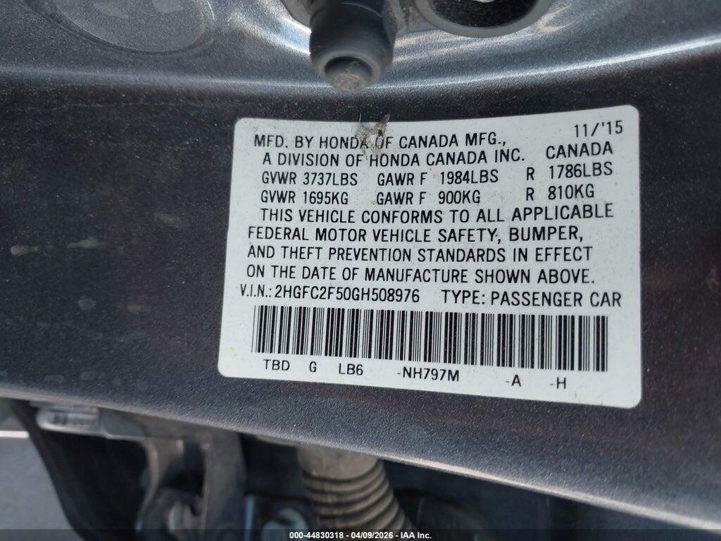 2HGFC2F50GH508976 2016 HONDA CIVIC photo no. 9