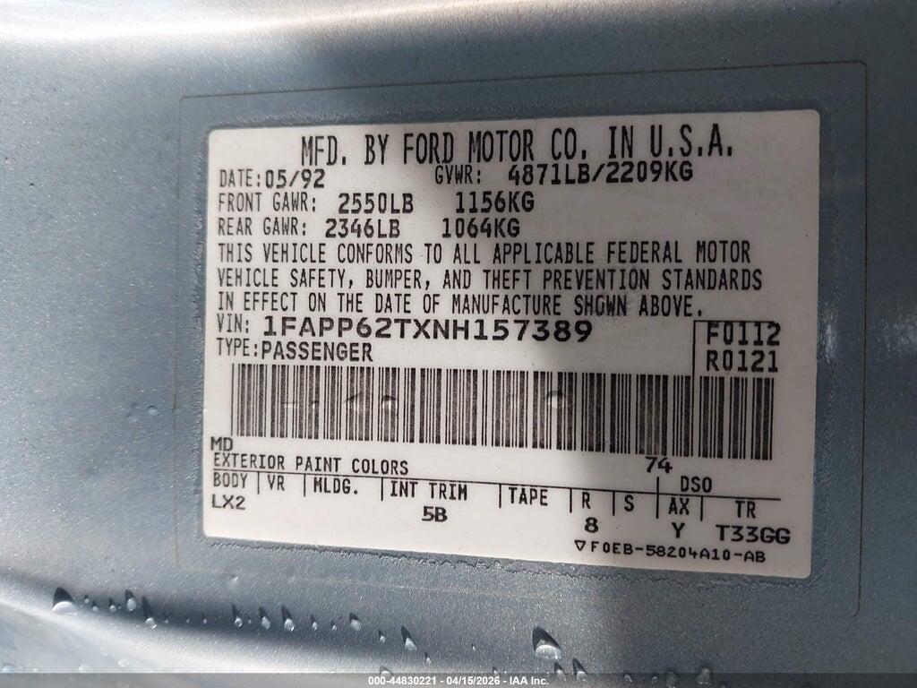 1FAPP62TXNH157389 1992 FORD THUNDERBIRD photo no. 9