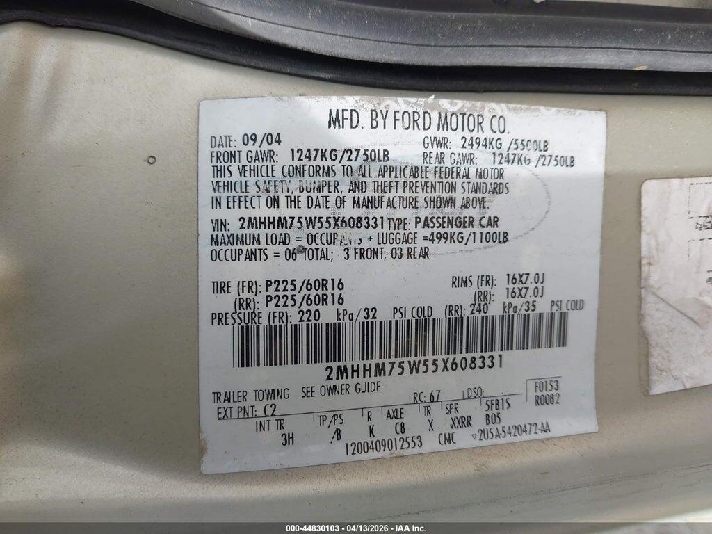2MHHM75W55Z608331 2005 MERCURY GRAND MARQUIS photo no. 9