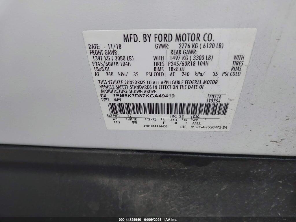 1FM5K7D87KGA49419 2019 FORD EXPLORER photo no. 9