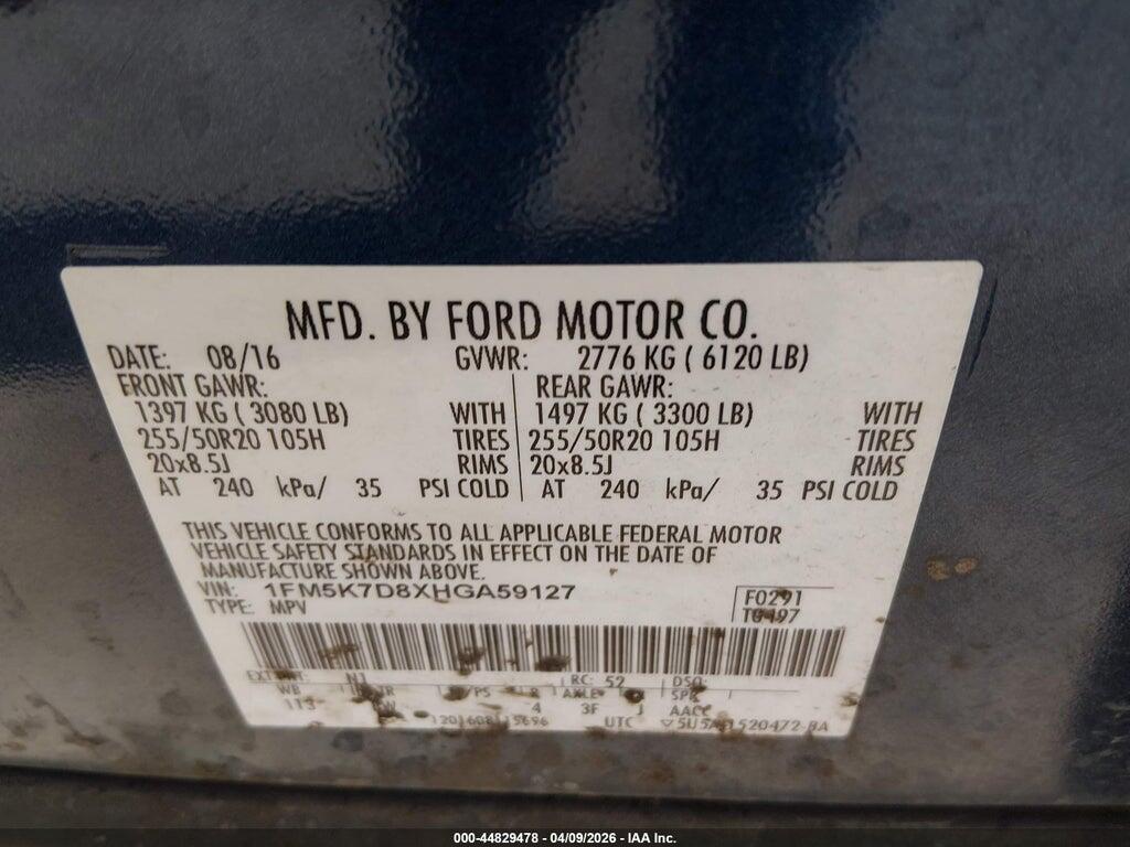 1FM5K7D8XHGA59127 2017 FORD EXPLORER photo no. 9