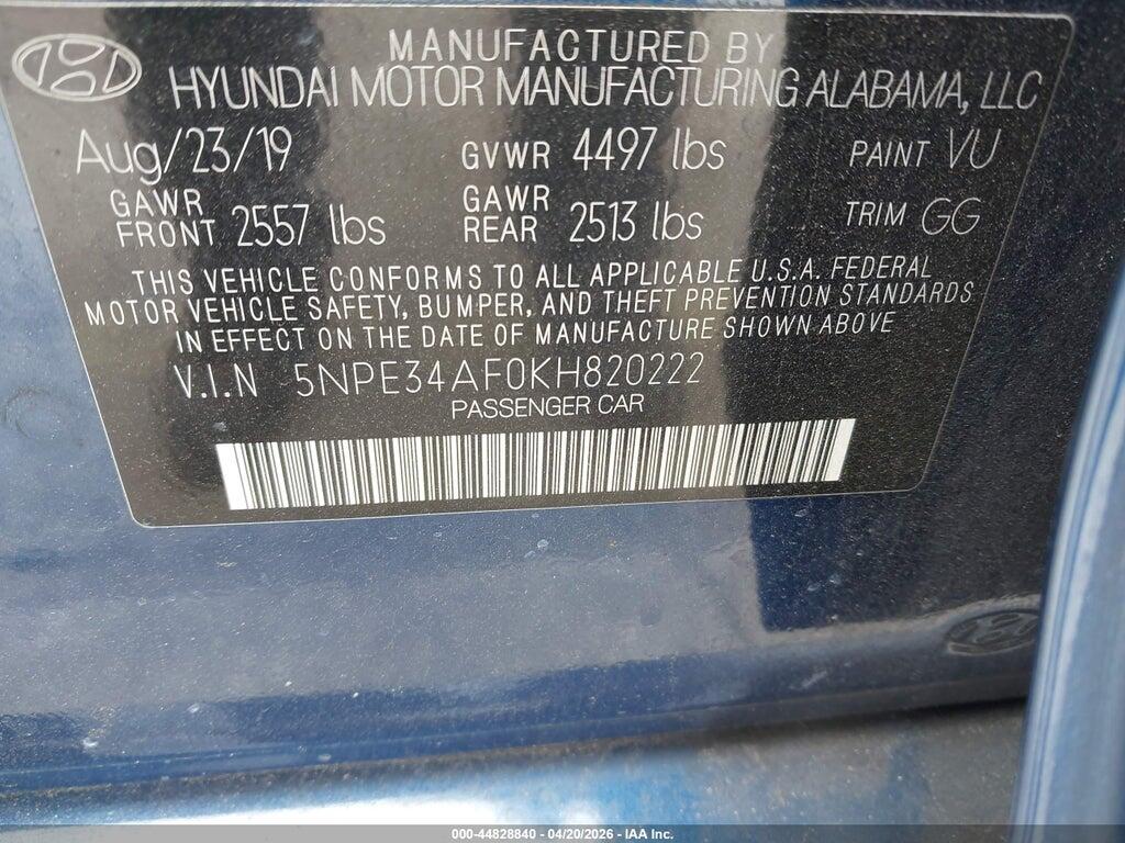 5NPE34AF0KH820222 2019 HYUNDAI SONATA photo no. 9