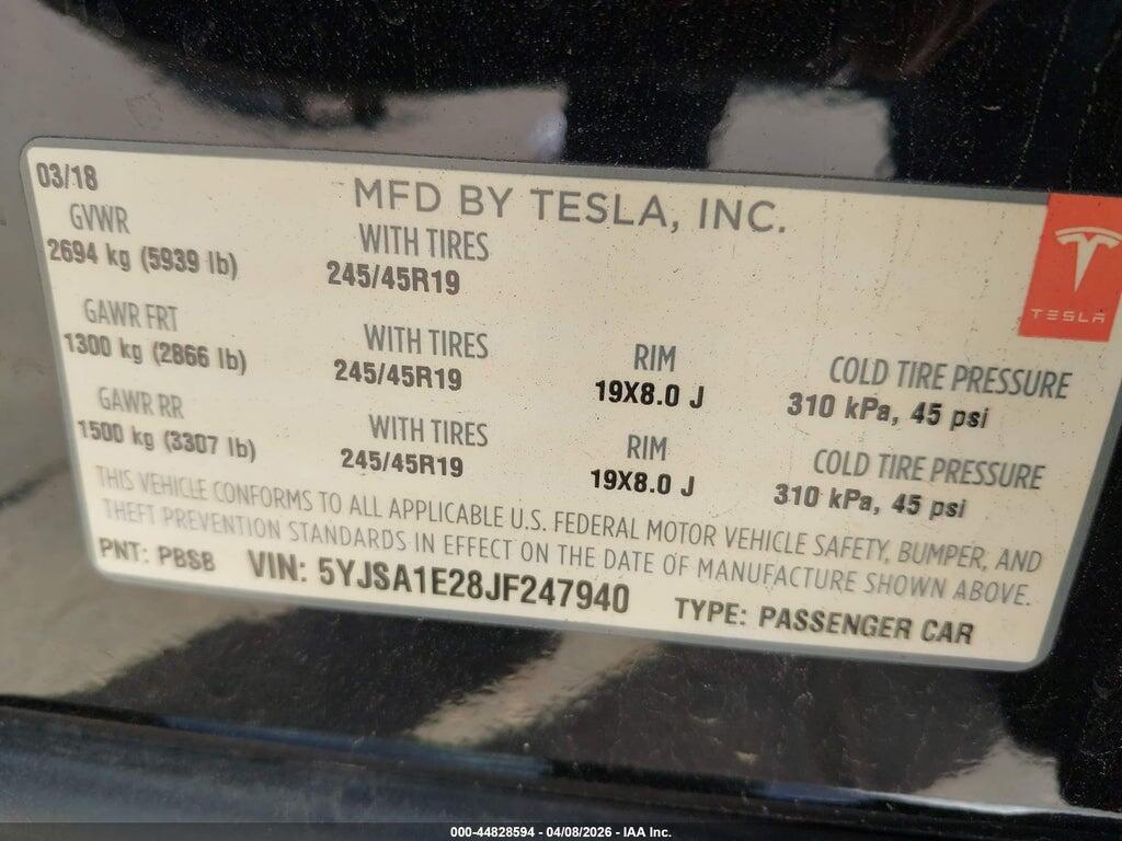 5YJSA1E28JF247940 2018 TESLA MODEL S photo no. 9