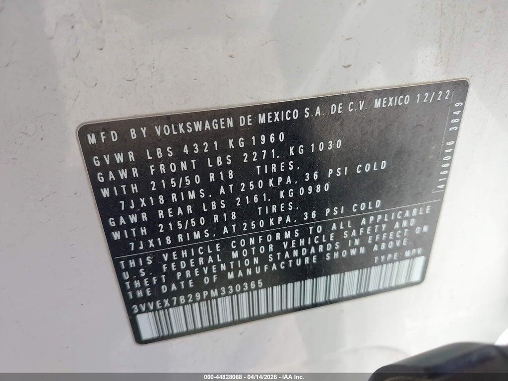 3VVEX7B29PM330365 2023 VOLKSWAGEN TAOS photo no. 9