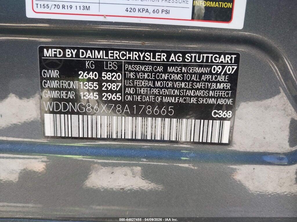 WDDNG86X78A178665 2008 MERCEDES-BENZ S 550 photo no. 9