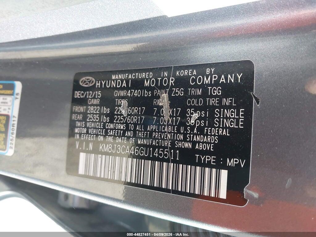 KM8J3CA46GU145511 2016 HYUNDAI TUCSON photo no. 9