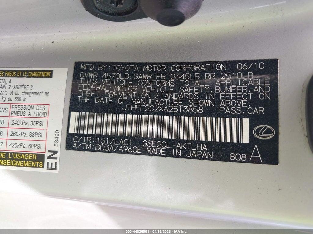 JTHFF2C2XA2513858 2010 LEXUS IS 250C photo no. 9