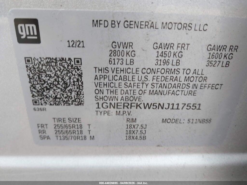 1GNERFKW5NJ117551 2022 CHEVROLET TRAVERSE photo no. 9