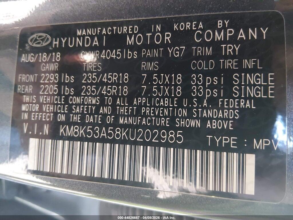 KM8K53A58KU202985 2019 HYUNDAI KONA photo no. 9