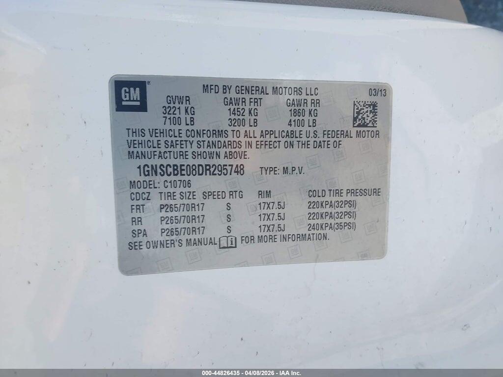 1GNSCBE08DR295748 2013 CHEVROLET TAHOE photo no. 9
