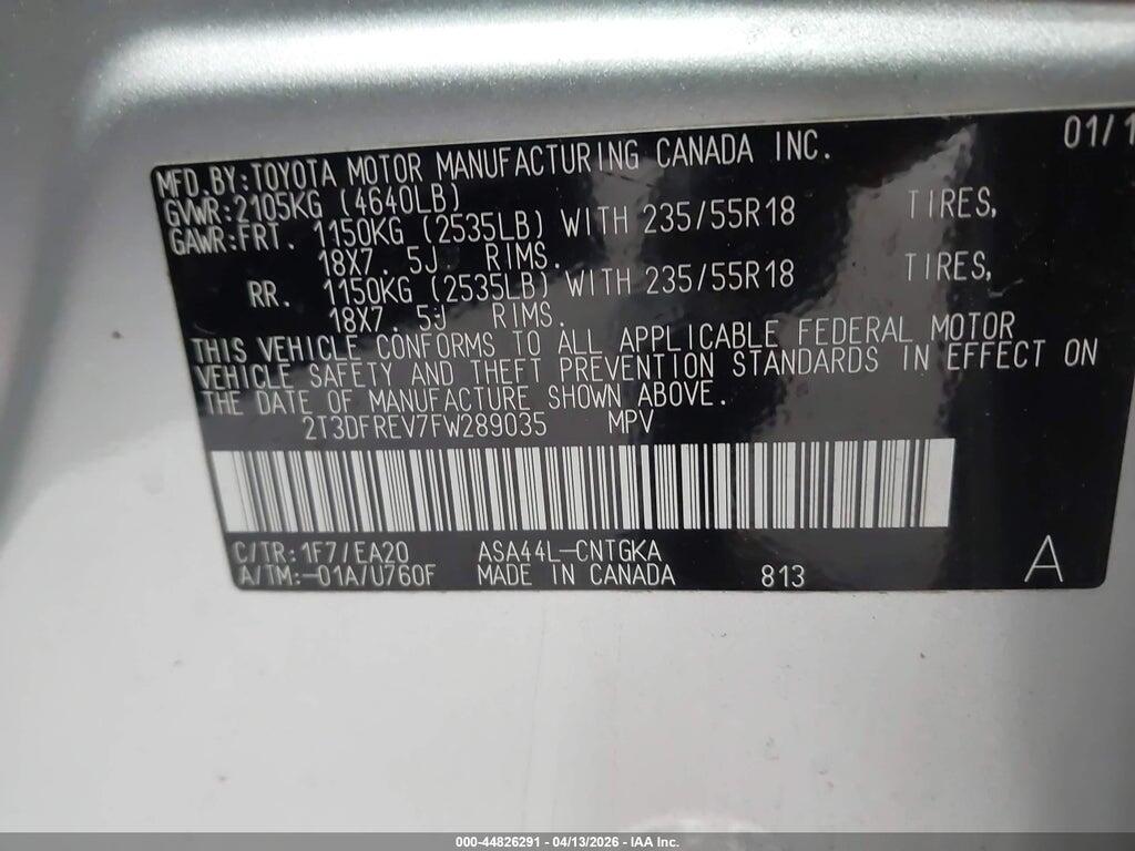 2T3DFREV7FW289035 2015 TOYOTA RAV4 photo no. 9