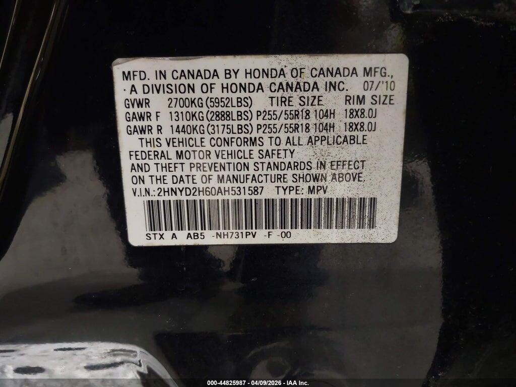 2HNYD2H60AH531587 2010 ACURA MDX photo no. 9