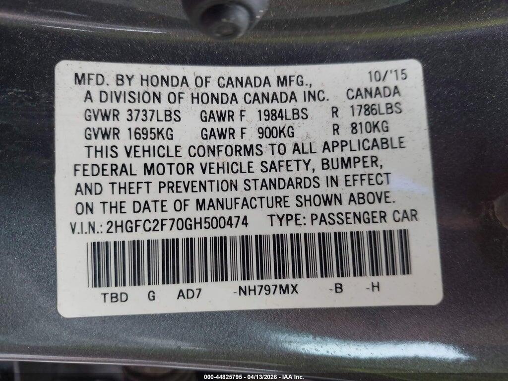 2HGFC2F70GH500474 2016 HONDA CIVIC photo no. 9