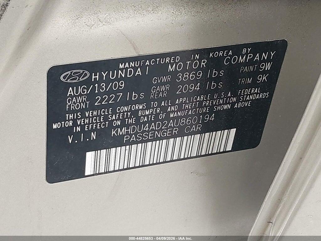 KMHDU4AD2AU860194 2010 HYUNDAI ELANTRA photo no. 9