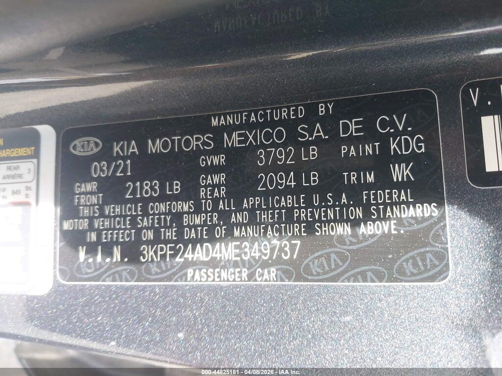 3KPF24AD4ME349737 2021 KIA FORTE photo no. 9