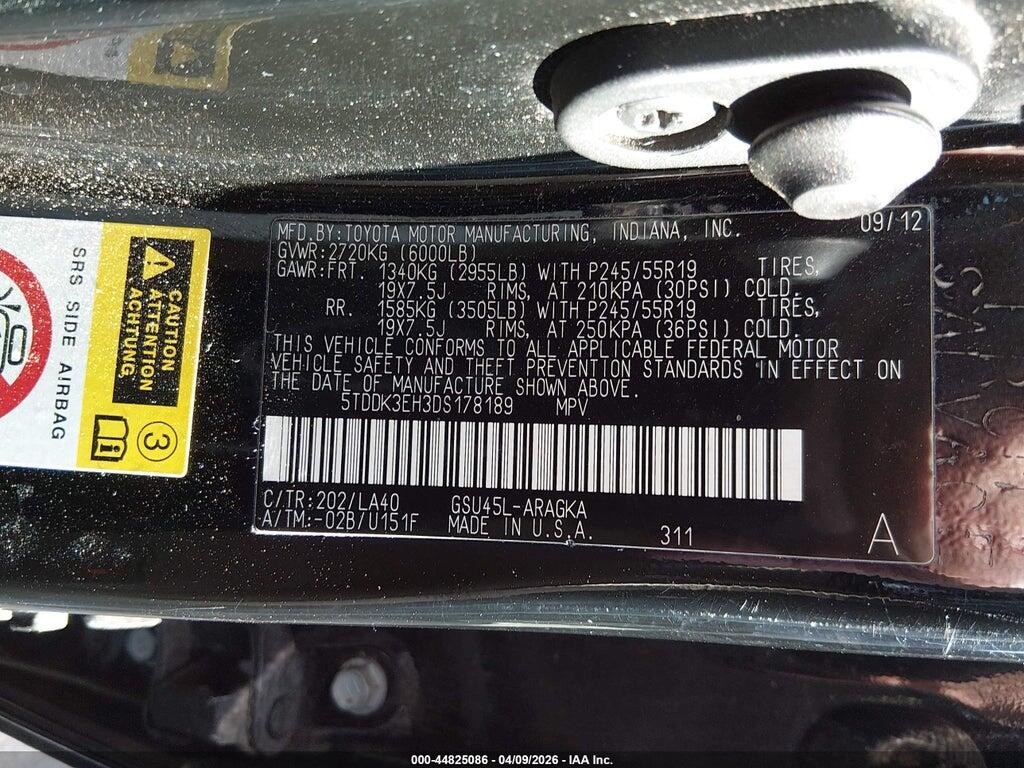 5TDDK3EH3DS178189 2013 TOYOTA HIGHLANDER photo no. 9