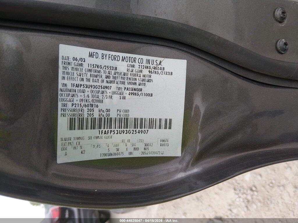 1FAFP53U93G254907 2003 FORD TAURUS photo no. 9