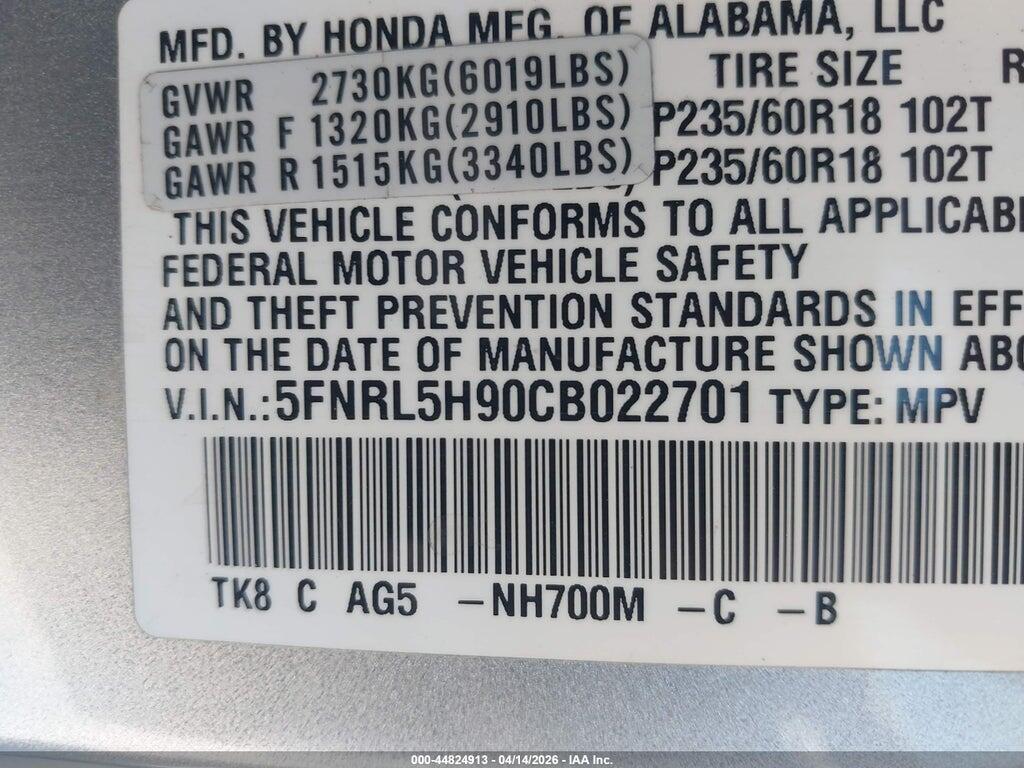 5FNRL5H90CB022701 2012 HONDA ODYSSEY photo no. 9